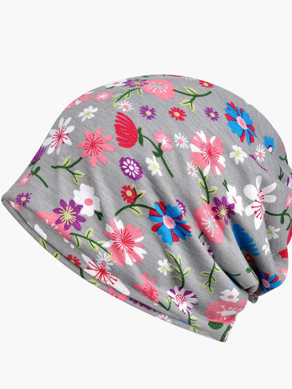 Damen Beanie Mütze mit Blumenmuster – Modische Slouchy Kappe für Frühling, Sommer & Herbst, vielseitig als Hut oder Schal