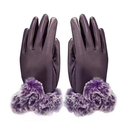 Damen Handschuhe mit Kunstpelzbesatz