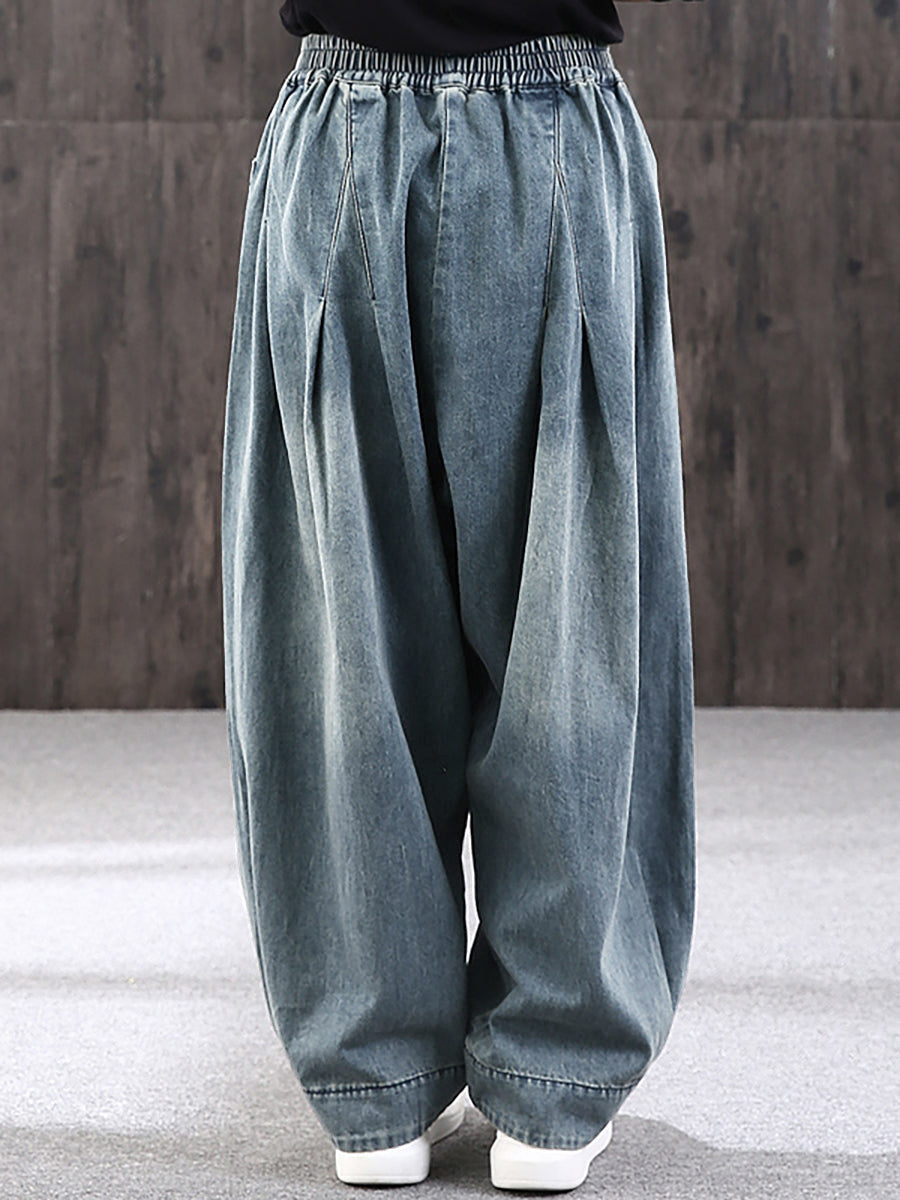 Damen Weite Baggy Jeans Hose – Casual Streetwear mit Elastischem Bund