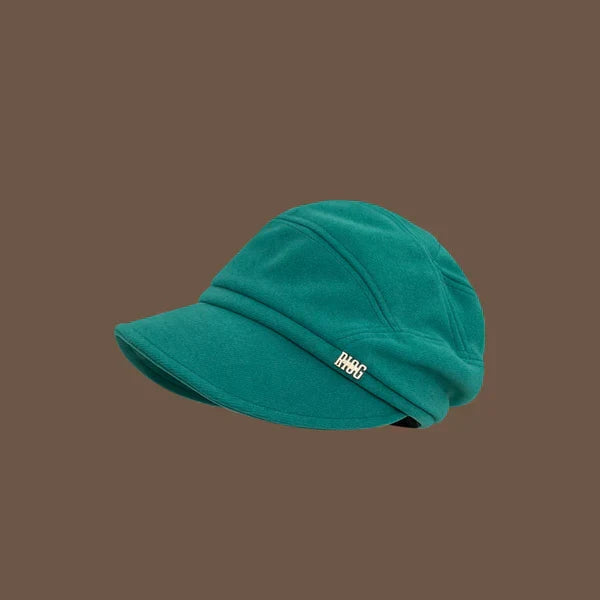 Damen Beanie Mütze mit Krempe und Metall-Applikation
