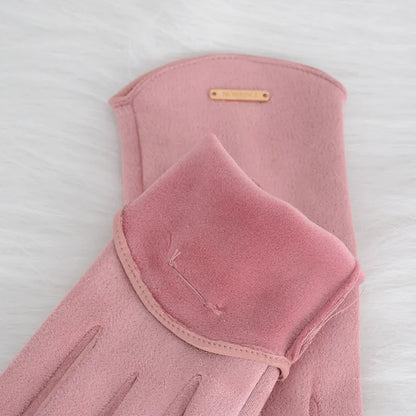 Damen Handschuhe aus weichem Material mit Zierapplikation, Khaki