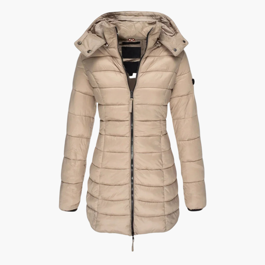 Damen Lange Steppjacke mit Kapuze für den Winter