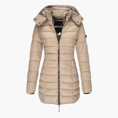 Damen Lange Steppjacke mit Kapuze für den Winter