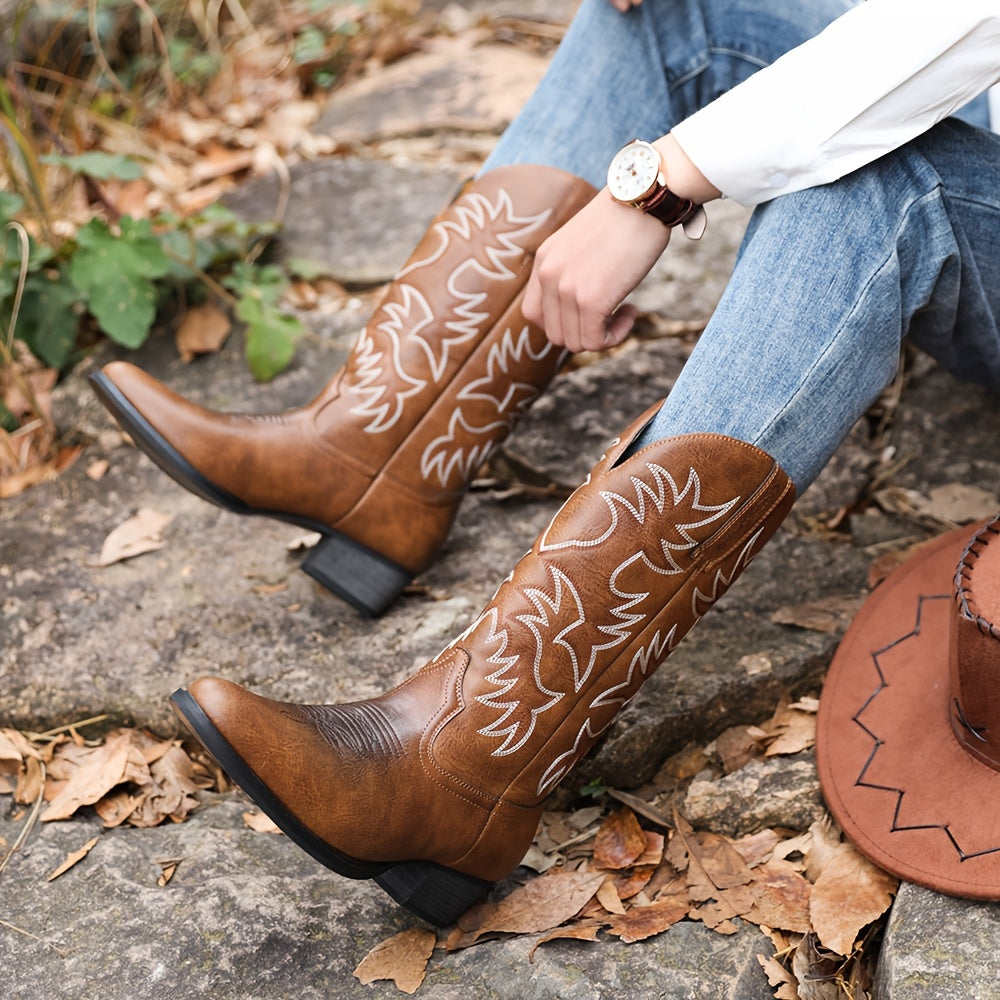 Cowboystiefel Braun mit Stickerei | Hoher Schaft