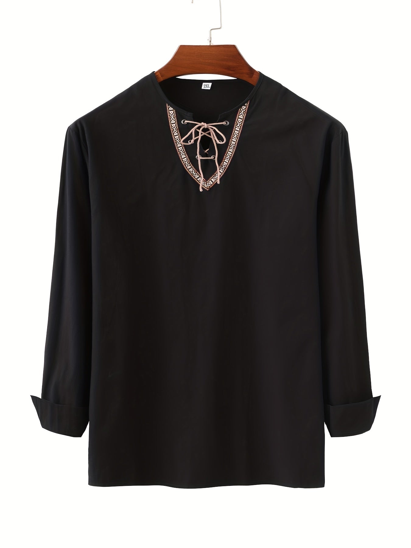 Herren Vintage Tunika mit Schnürung und geometrischem Muster – Boho Style Langarm Shirt