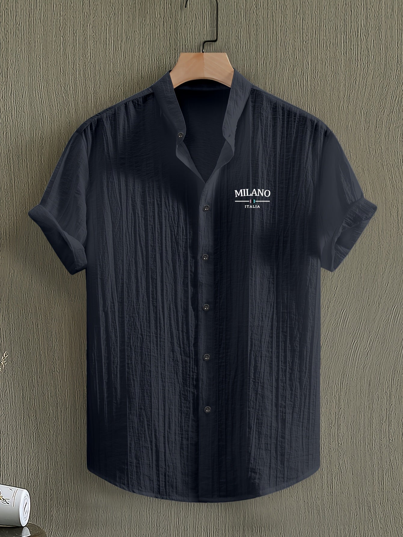 Herren Freizeithemd mit Stehkragen und Milano Print – Sommer Kurzarm, Modernes Design