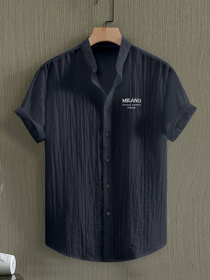 Herren Freizeithemd mit Stehkragen und Milano Print – Sommer Kurzarm, Modernes Design