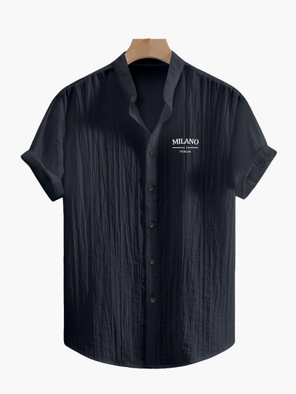 Herren Freizeithemd mit Stehkragen und Milano Print – Sommer Kurzarm, Modernes Design
