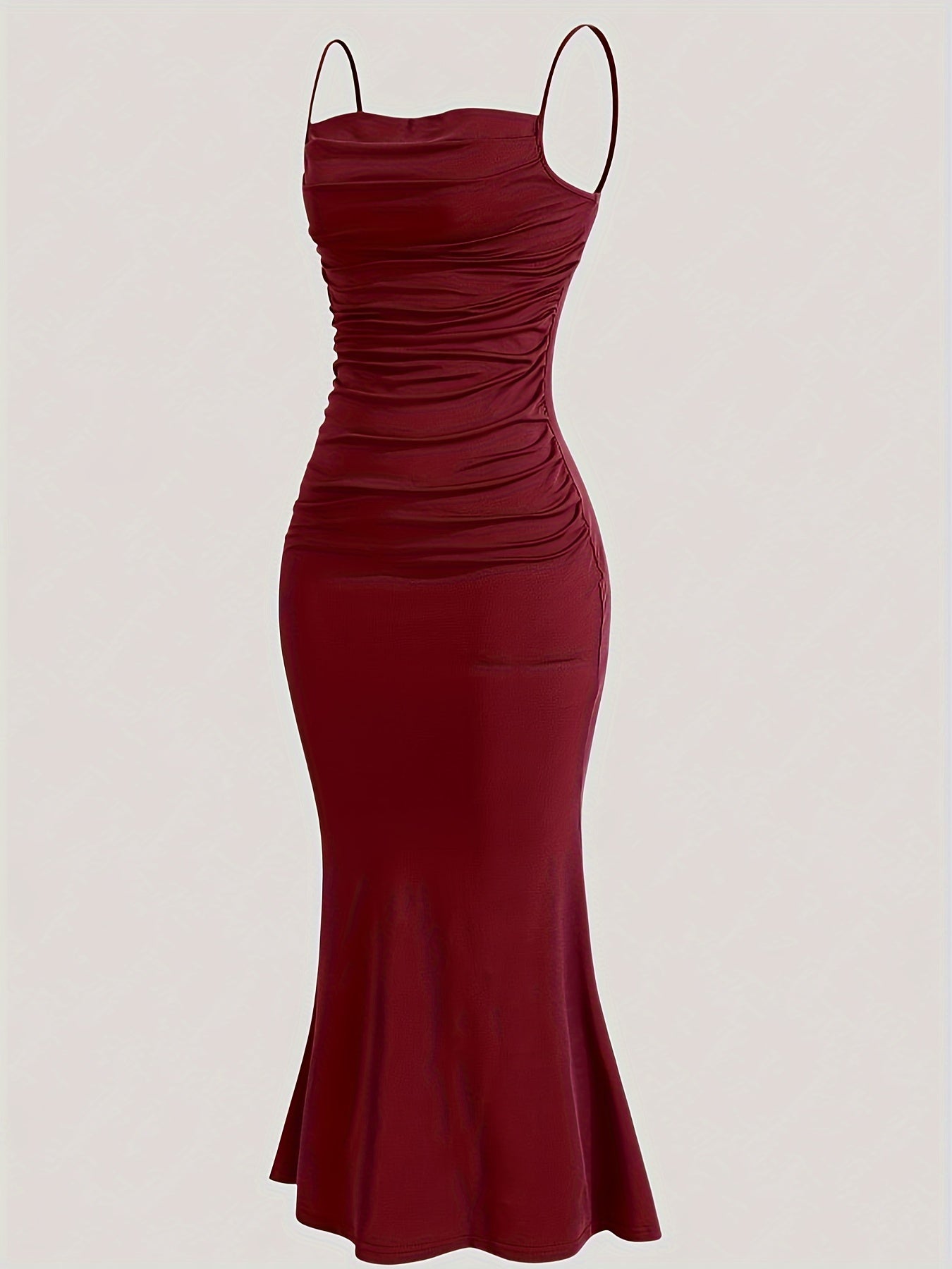 Damen Abendkleid Elegant Maxi Figurbetont mit Drapierung und Spaghettiträgern