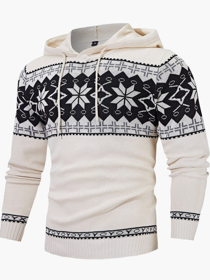Herren Strickpullover mit Kapuze und Norweger-Muster – Casual Winterpulli für Freizeit & Alltag
