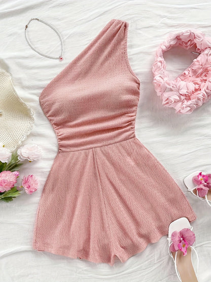 Damen Ein-Schulter-Jumpsuit für den Sommer – Modischer Freizeit Overall, Asymmetrischer Schnitt, Perfekt für Urlaub und Alltag