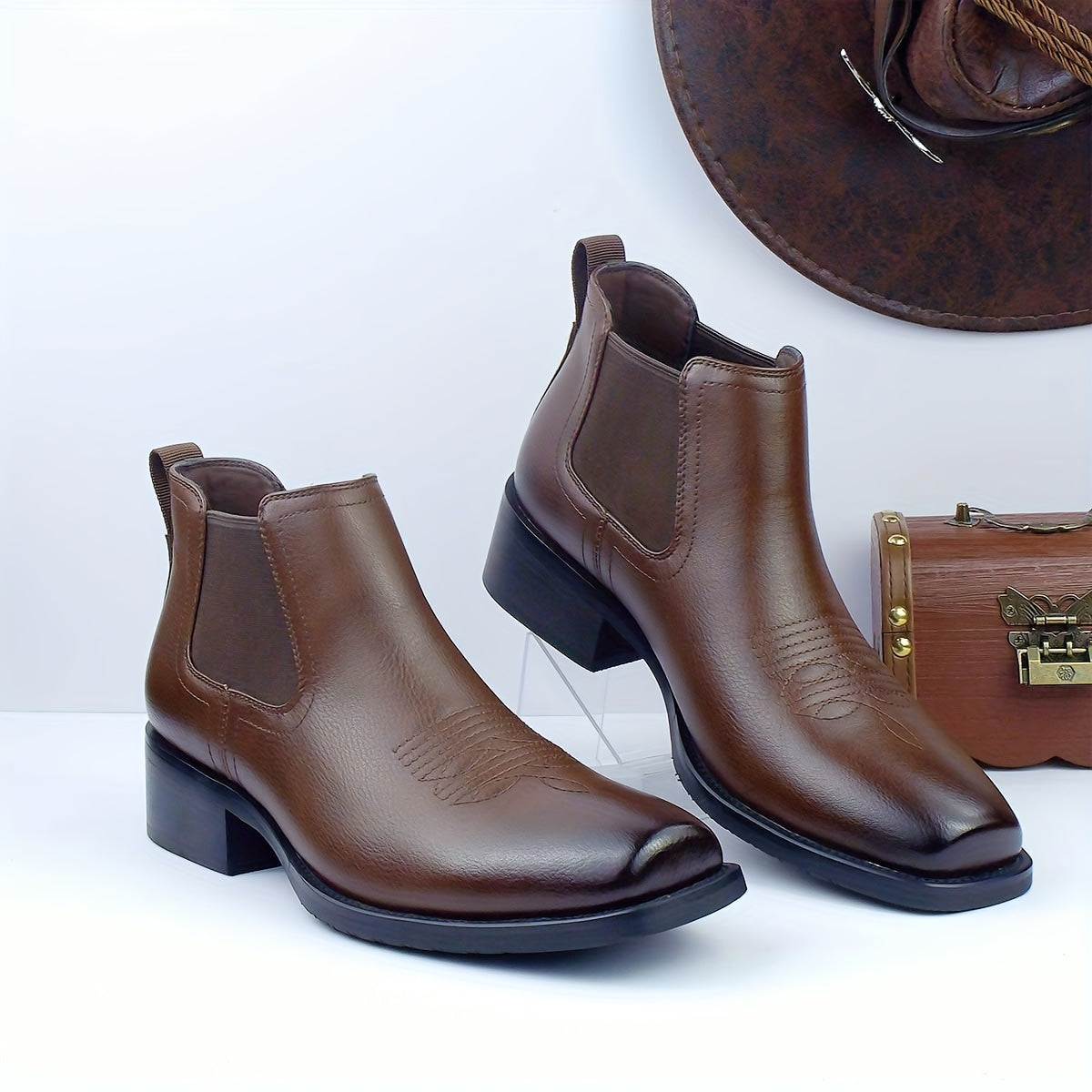 Herren Western Chelsea Stiefel Stiefeletten mit Blockabsatz