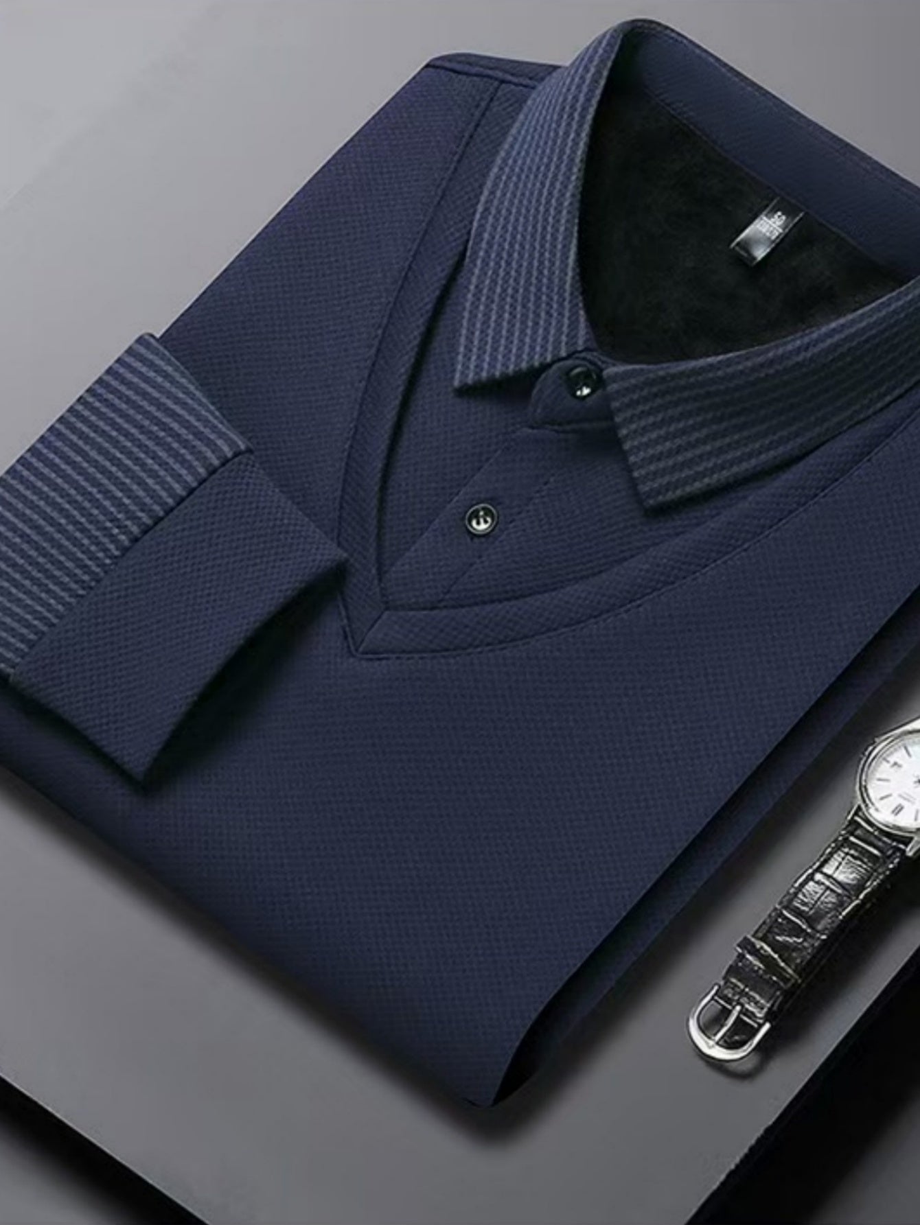 Herren Langarm Poloshirt gestreifter Kragen und Manschetten