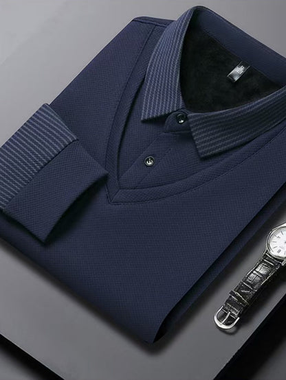 Herren Langarm Poloshirt gestreifter Kragen und Manschetten