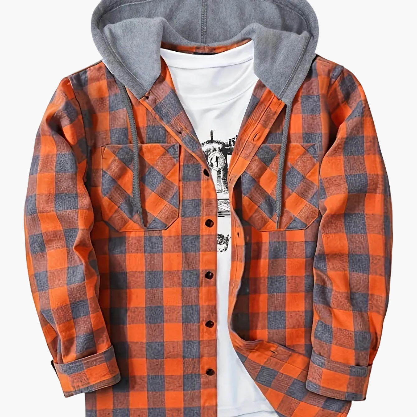 Herren Karo-Hemdjacke mit Kapuze – Lässige Streetwear für Alltag und Freizeit