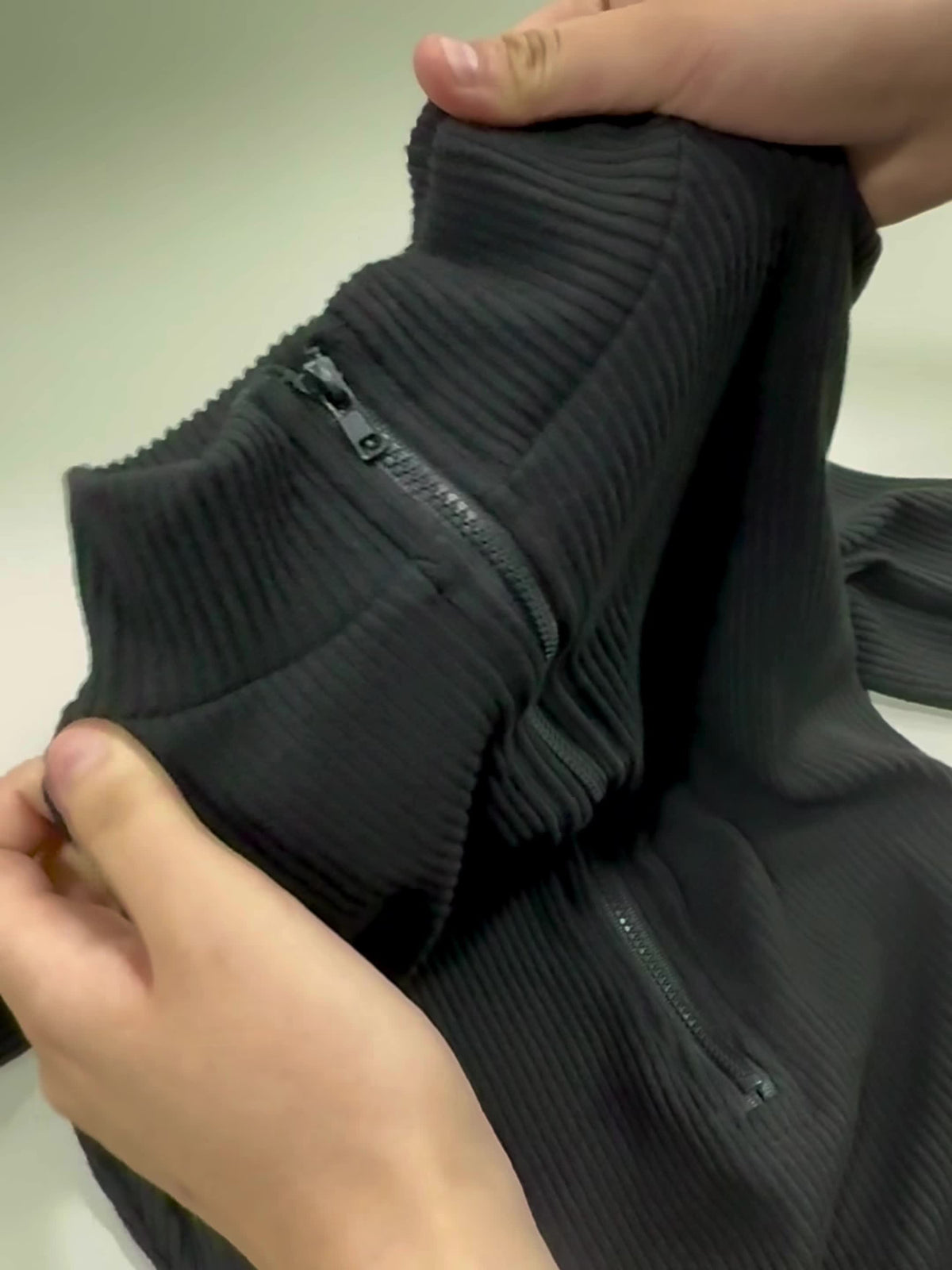 Damen Langarm Body Rippstrick Stehkragen Reißverschluss Bodysuit