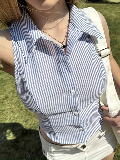 Damen ärmellose Bluse mit Streifen und taillierter Passform – Modernes, elegantes City-Outfit