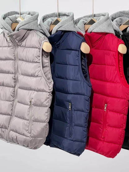 Steppweste mit Kapuze Herren/Unisex Gepolsterte Outdoor Weste Reißverschluss
