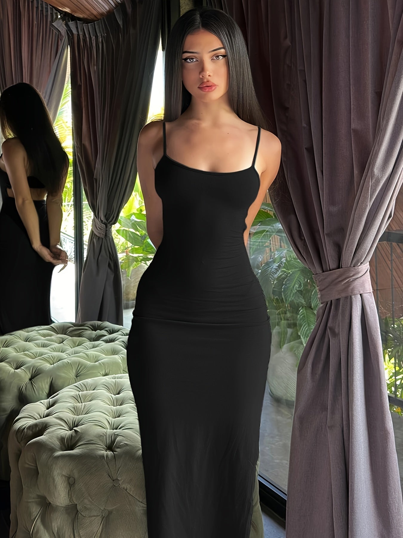 Damen Bodycon Maxikleid mit schmalen Trägern – Eleganter, figurbetonter Stil für Abend & Event