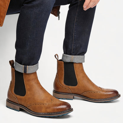 Chelsea Boots Herren Brogue-Stil mit elastischen Einsätzen und Profilsohle