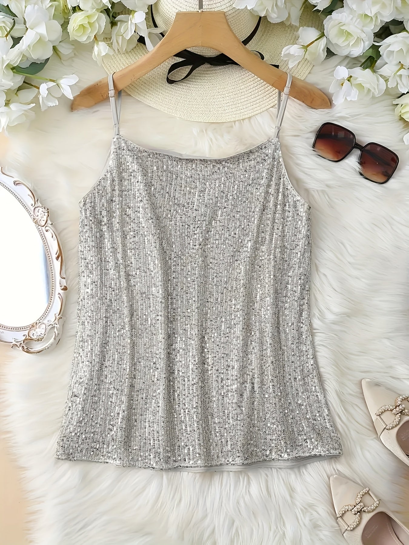Damen Glitzer Top mit Pailletten und V-Ausschnitt – Elegantes Partytop für festliche Anlässe