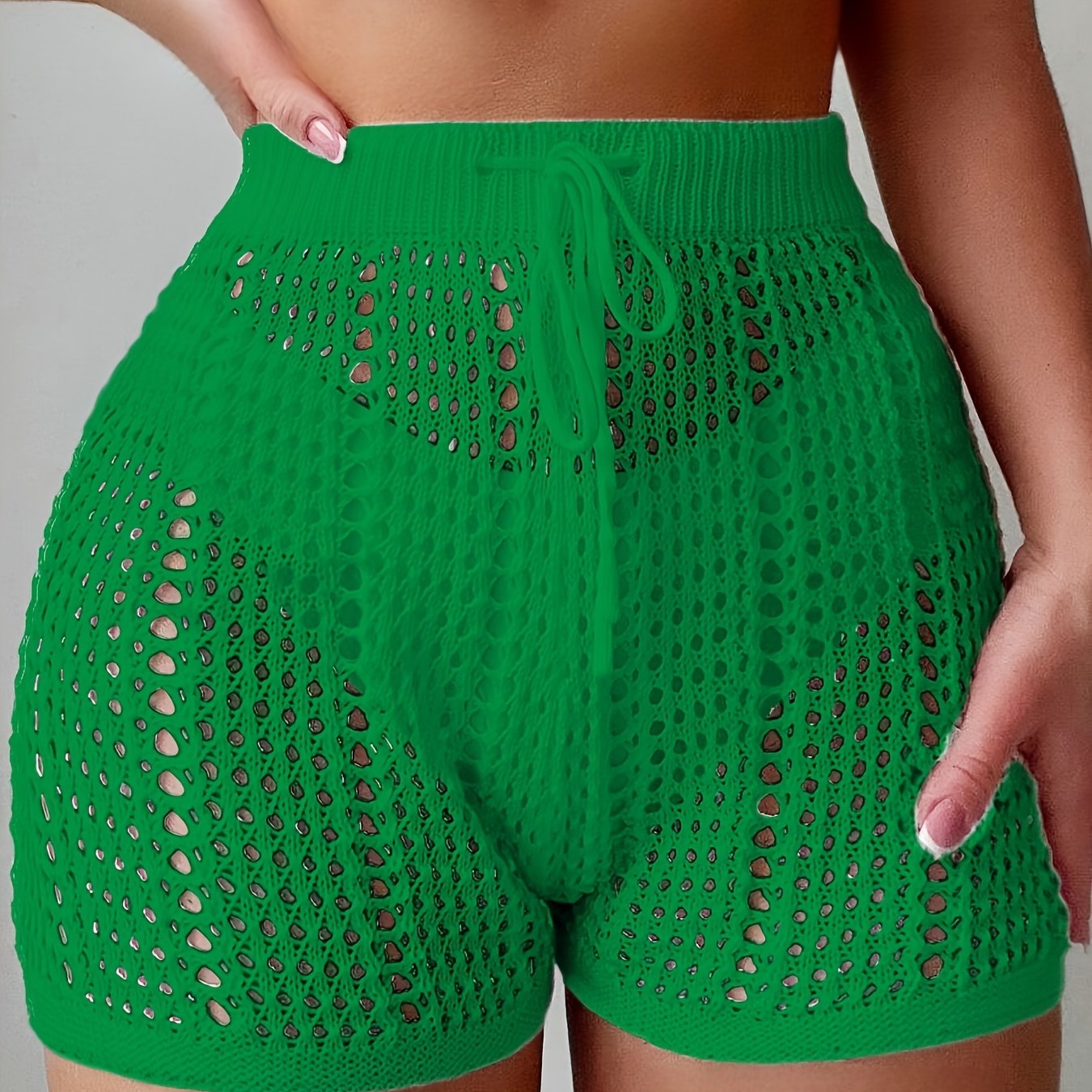 Damen Häkel-Shorts im Beach-Style mit High Waist und Kordelzug – Modischer Badeanzug-Überwurf