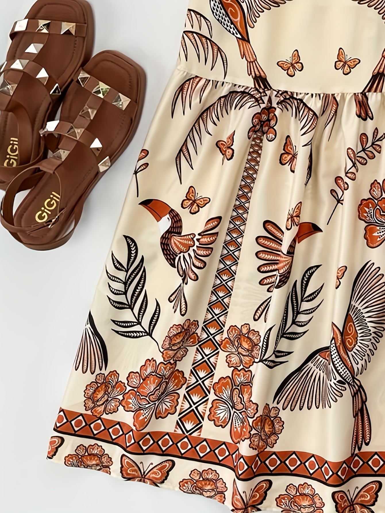 Damen Maxikleid mit Boho-Print und V-Ausschnitt – Für Urlaub und Sommerfeste
