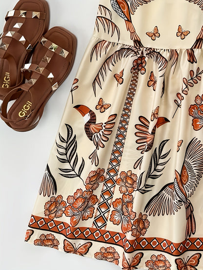 Damen Maxikleid mit Boho-Print und V-Ausschnitt – Für Urlaub und Sommerfeste