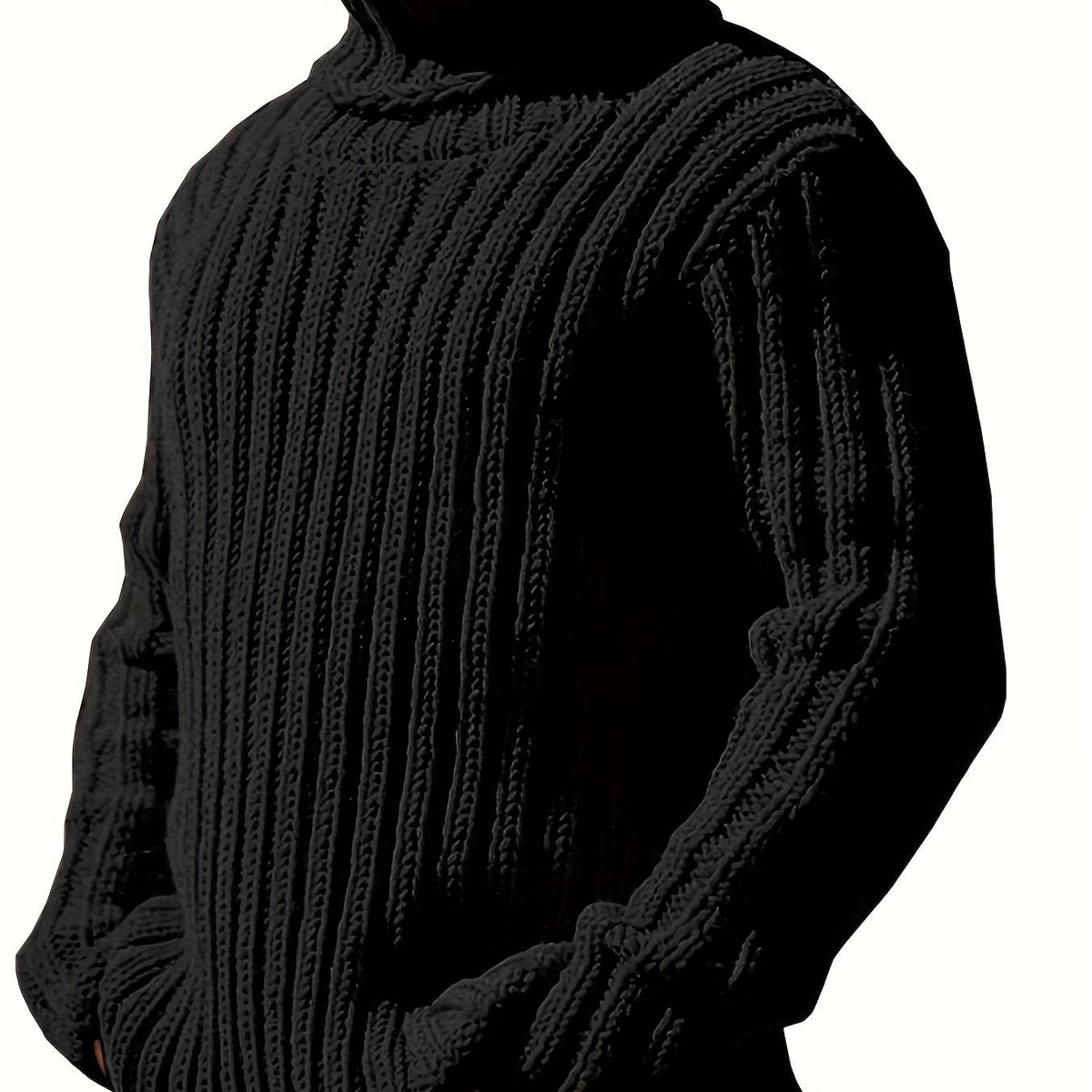 Herren Rollkragenpullover, grob gestrickt, Rippmuster, Schwarz