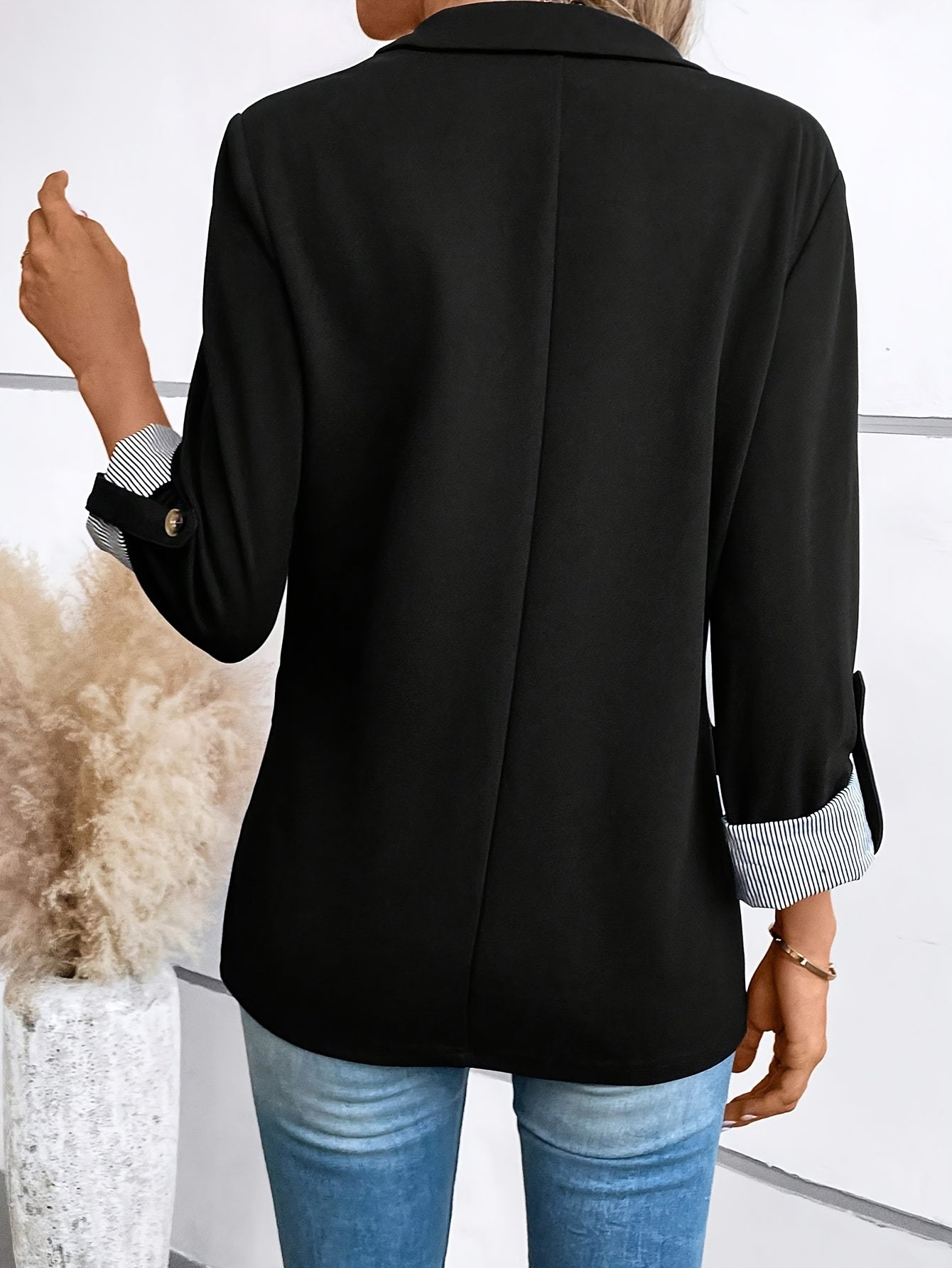 Damen Blazer Elegant Business Freizeit Sakko mit Krempelärmeln – Stilvoll für Büro und Alltag