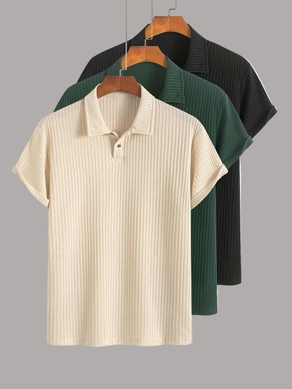 Herren Poloshirt Set Kurzarm – Klassischer Stil mit Modernem Strukturmuster, Vielseitig für Büro & Freizeit