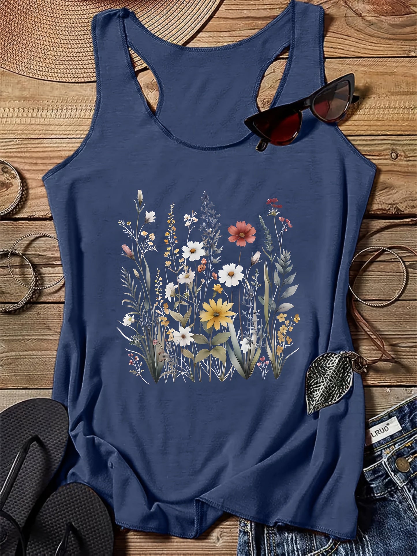 Damen Tanktop mit Wildblumen-Print – Sommer Freizeitshirt, Boho Stil