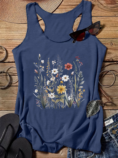 Damen Tanktop mit Wildblumen-Print – Sommer Freizeitshirt, Boho Stil