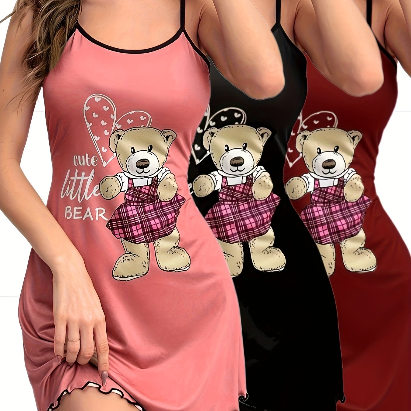 Damen Nachthemd Set – 3-teiliges Spaghetti-Träger Schlafkleid für gemütliche Nächte und stilvolle Loungewear