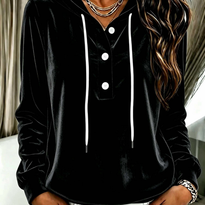 Damen Hoodie mit Kapuze und Knopfleiste, Langarm, weiches Material