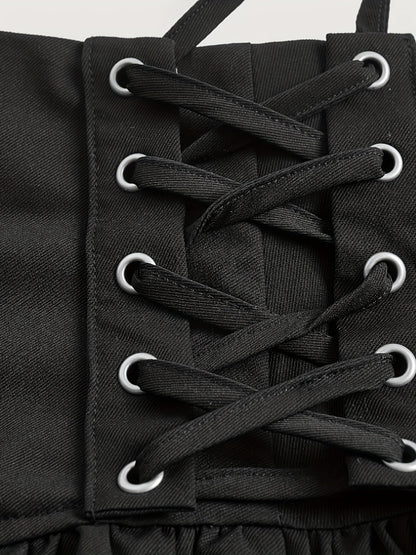Damen Volant-Rock im Gothic- und Lolita-Stil mit Schnürung – Perfekt für Partys und Cosplay