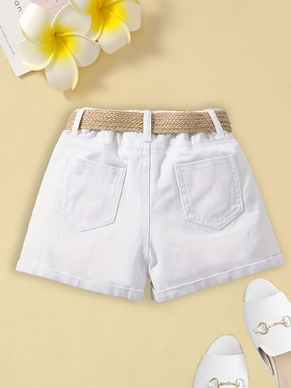 Damen High-Waist Paperbag Shorts mit Schleife und Flechtgürtel – Eleganter Sommerstil