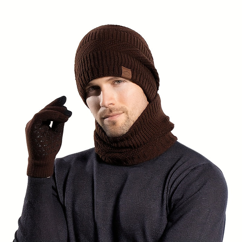 Unisex Winter Set 4-teilig: Strickmütze, Loop-Schal, Touchscreen-Handschuhe & Socken mit Futter
