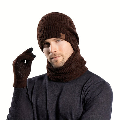 Unisex Winter Set 4-teilig: Strickmütze, Loop-Schal, Touchscreen-Handschuhe & Socken mit Futter