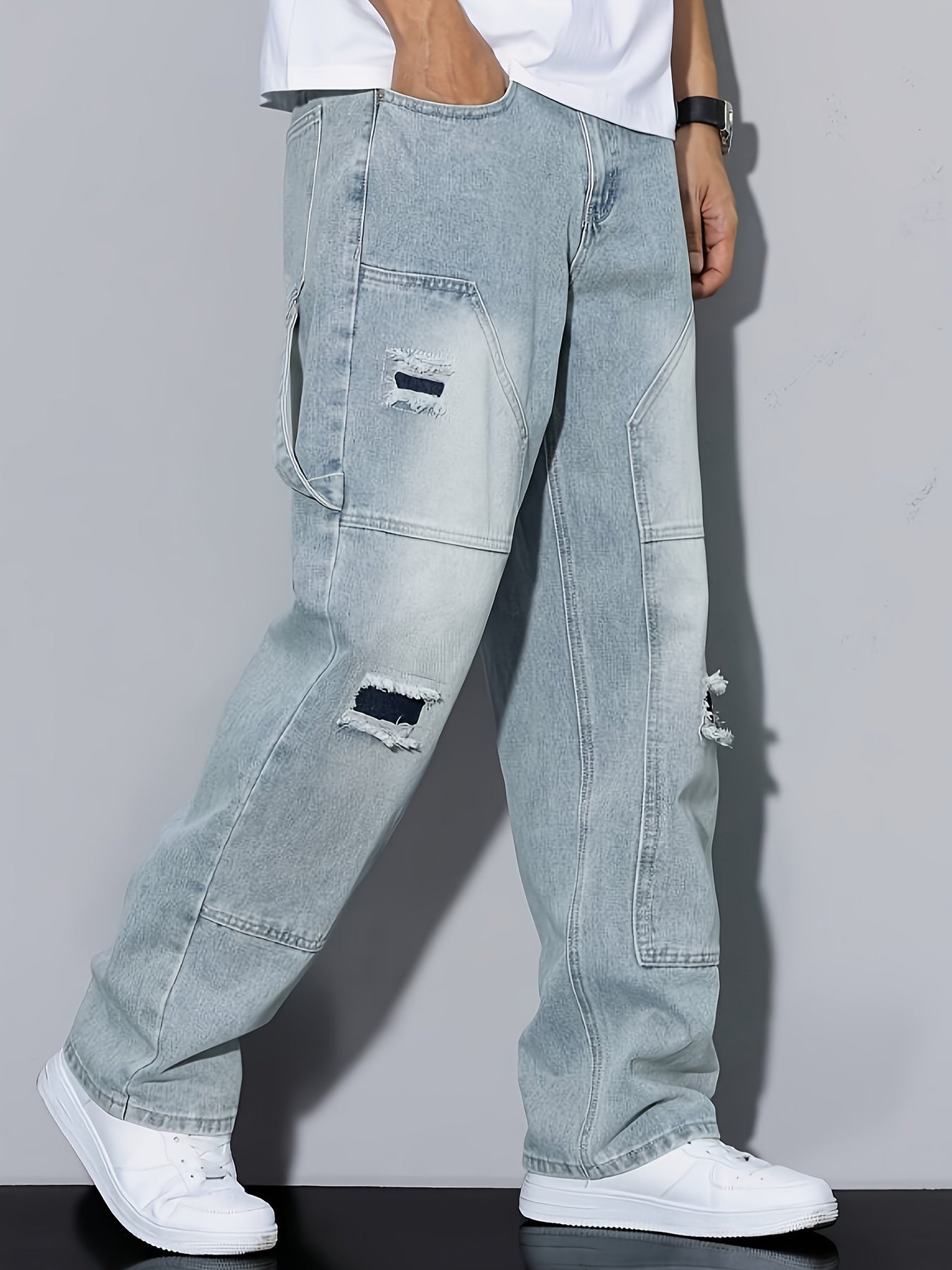 Herren Cargo Jeans im Loose Fit Streetstyle – Modische Distressed Denim Hose für Alltag & Freizeit