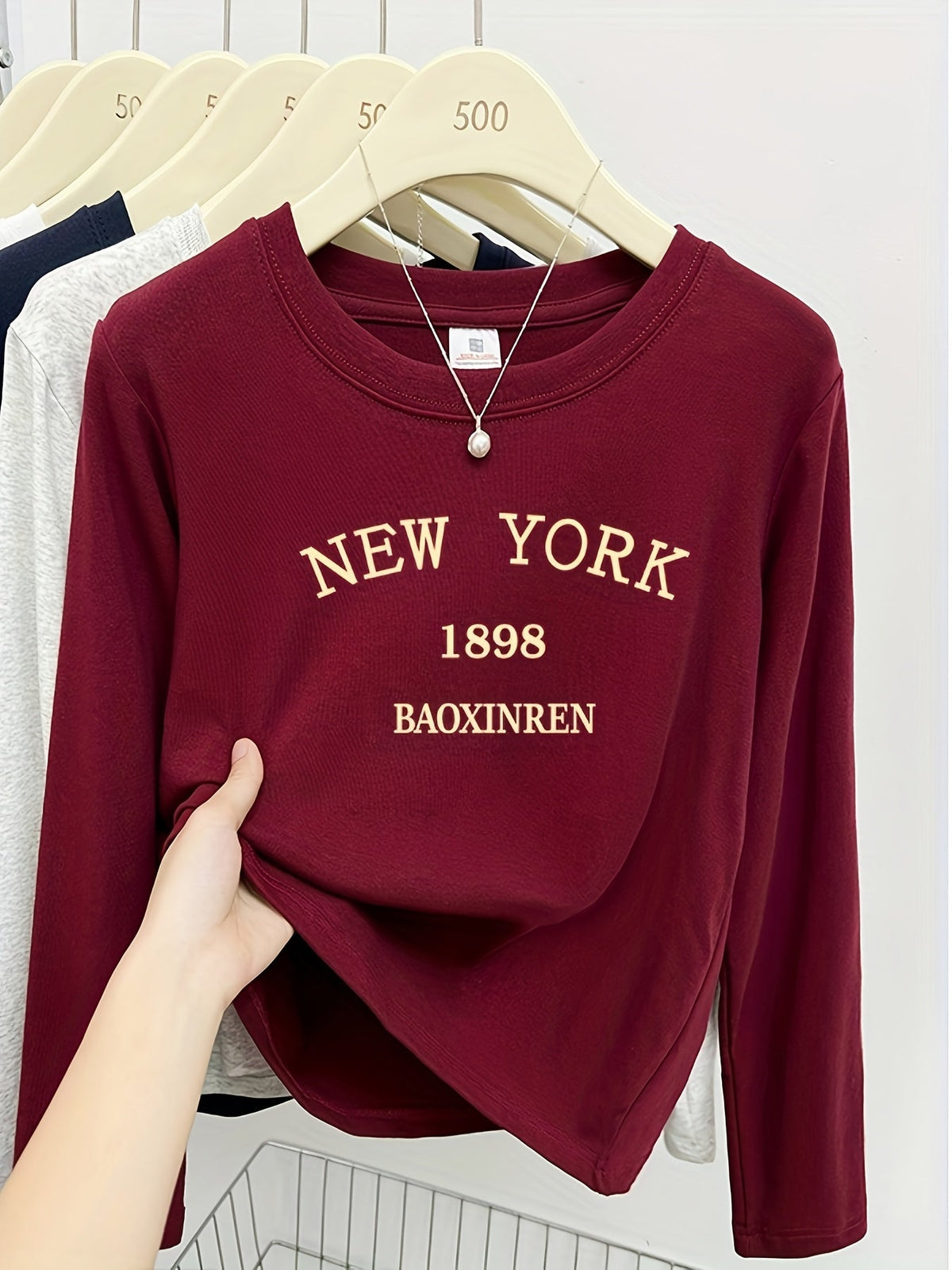 Langarmshirt Damen Rundhals Print NEW YORK Weiches Material