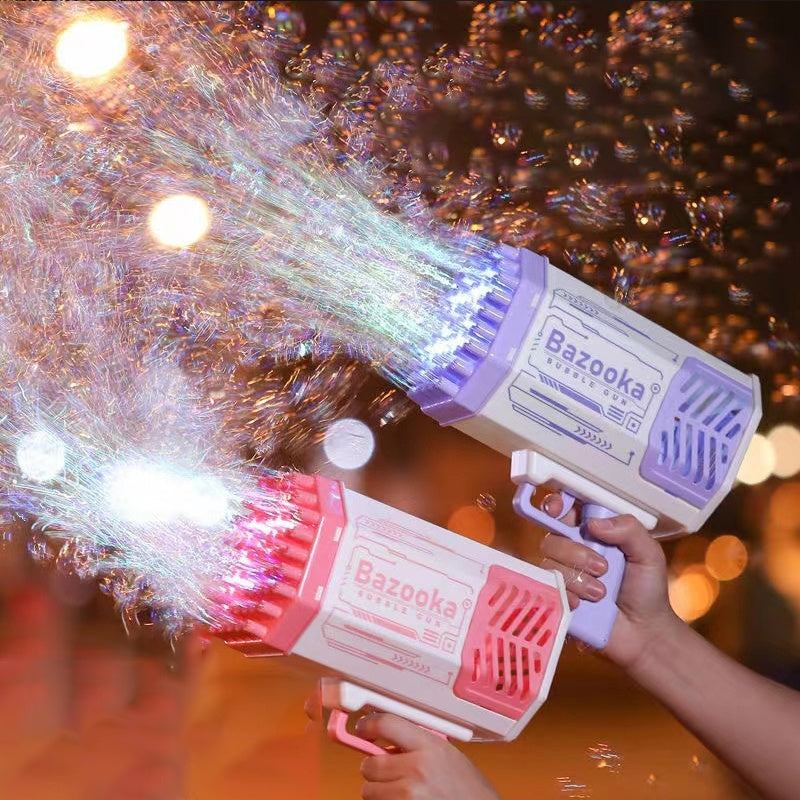 Kinder Bazooka Bubble Gun – Elektrische Seifenblasenpistole mit 69 Düsen und Lichteffekten – Geschenk für Indoor und Outdoor Spaß