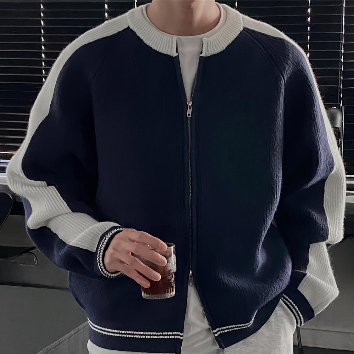 Strickjacke Herren mit Reißverschluss, Raglanärmel, Zweifarbig