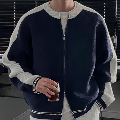 Strickjacke Herren mit Reißverschluss, Raglanärmel, Zweifarbig
