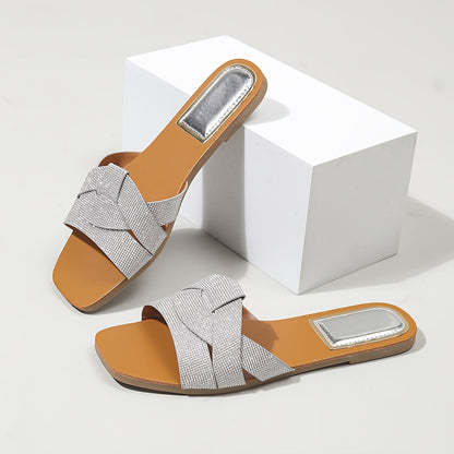Damen Pantoletten mit funkelndem Riemen und modernem Design – Elegante Slides für Alltag und Anlass