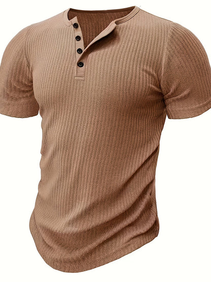Herren Henley T-Shirt mit Knopfleiste und Rippstruktur – Freizeitstil für Alltag & Sommer