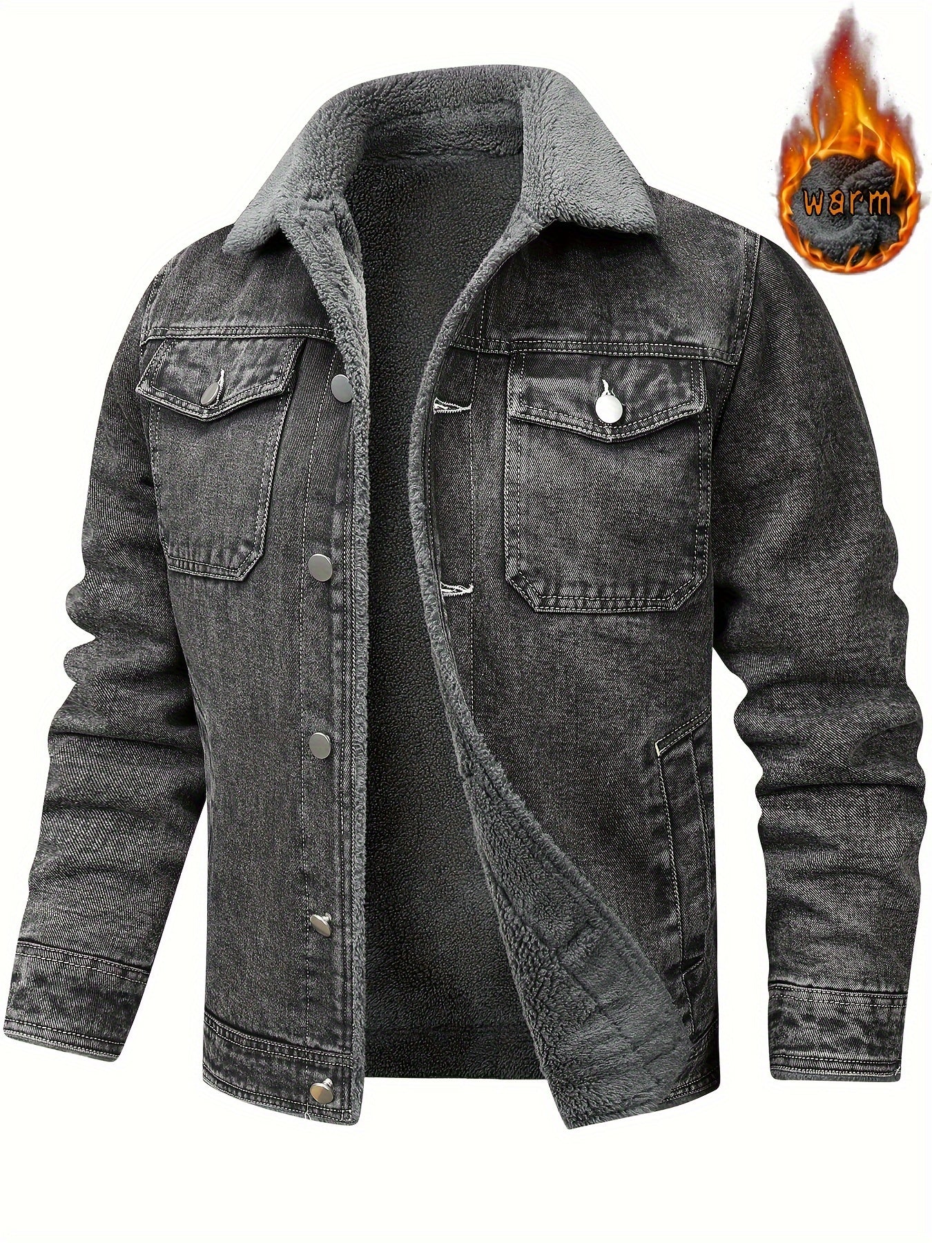 Herren Jeansjacke mit Teddyfutter, Sherpa Kragen, Knopfleiste, Brusttaschen, warm gefüttert