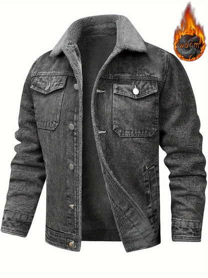 Herren Jeansjacke mit Teddyfutter, Sherpa Kragen, Knopfleiste, Brusttaschen, warm gefüttert
