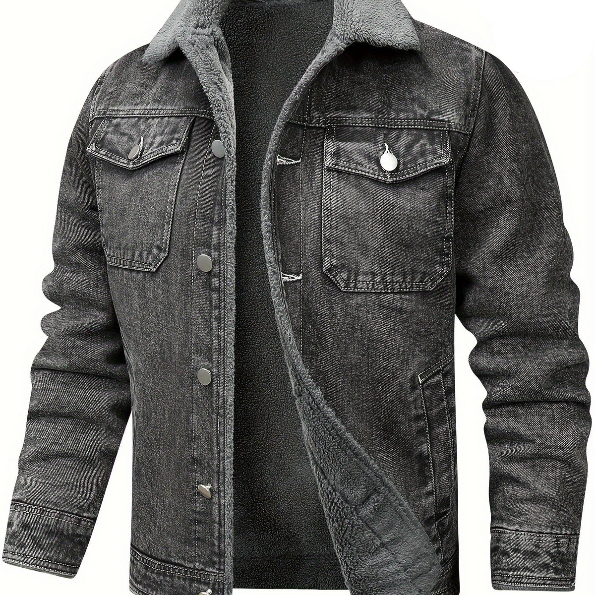 Herren Jeansjacke mit Teddyfutter, Sherpa Kragen, Knopfleiste, Brusttaschen, warm gefüttert