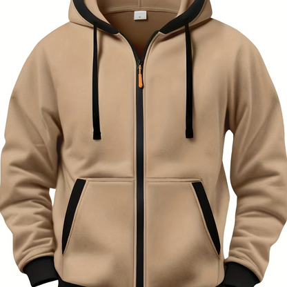 Unisex Kapuzenjacke mit Reißverschluss, kontrastierender Kapuze und Bündchen, seitliche Taschen